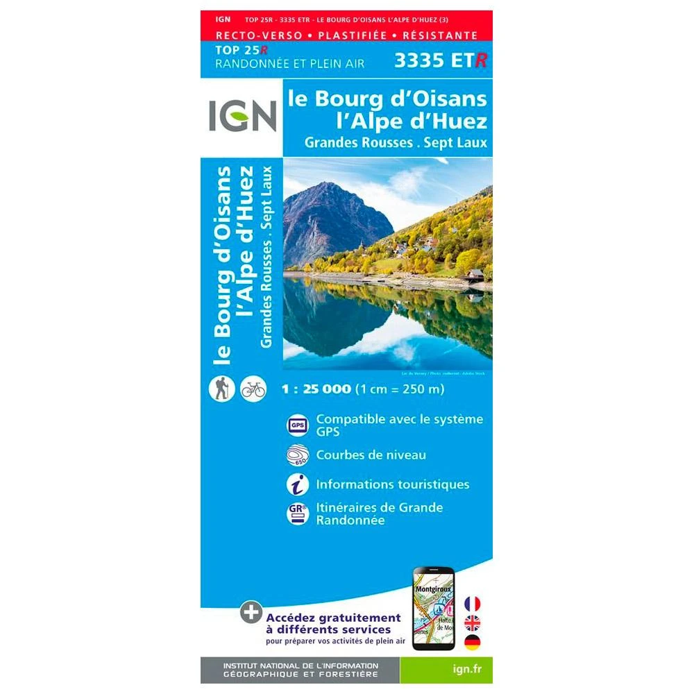 Carte IGN 3335ETR Le Bourg D'Oisans, L'Alpe D'Huez, Grandes Rousses, Sept Laux - Résistante 3 Carte IGN 3335ETR Le Bourg D'Oisans, L'Alpe D'Huez, Grandes Rousses, Sept Laux - Résistante