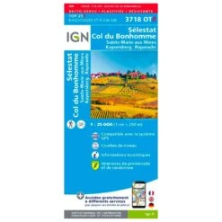 Carte IGN 3718OTR Sélestat, Col Du Bonhomme, Sainte-Marie-aux-Mines, Kaysersberg, Riquewihr - Résistante